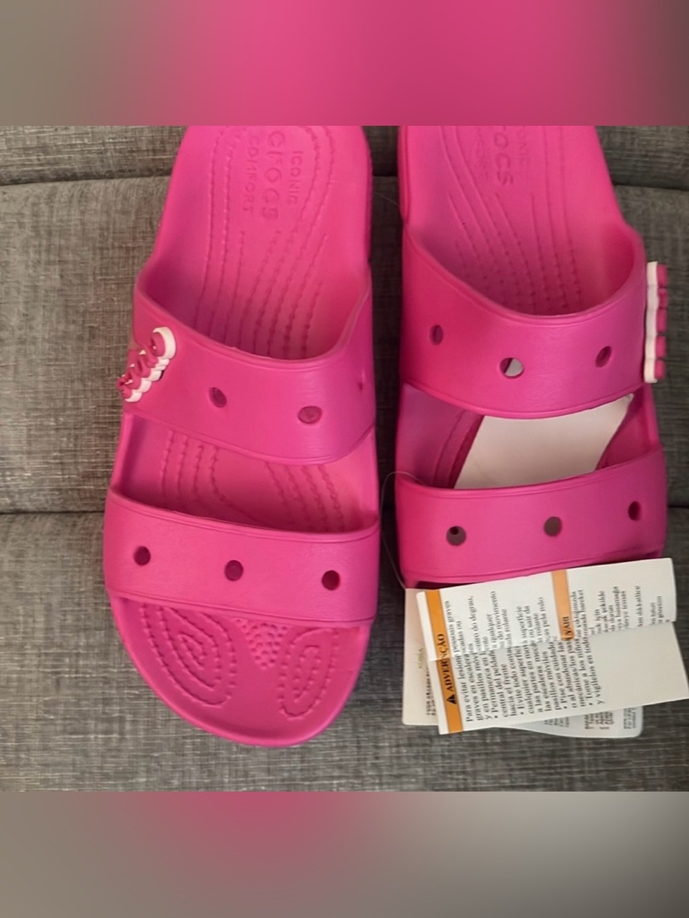 CROCS women Bright Pink Dual-Strap Slide Sandals